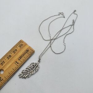 Sterling Silver and CZ Leaf Necklace 16, 18 or 20" Long 925